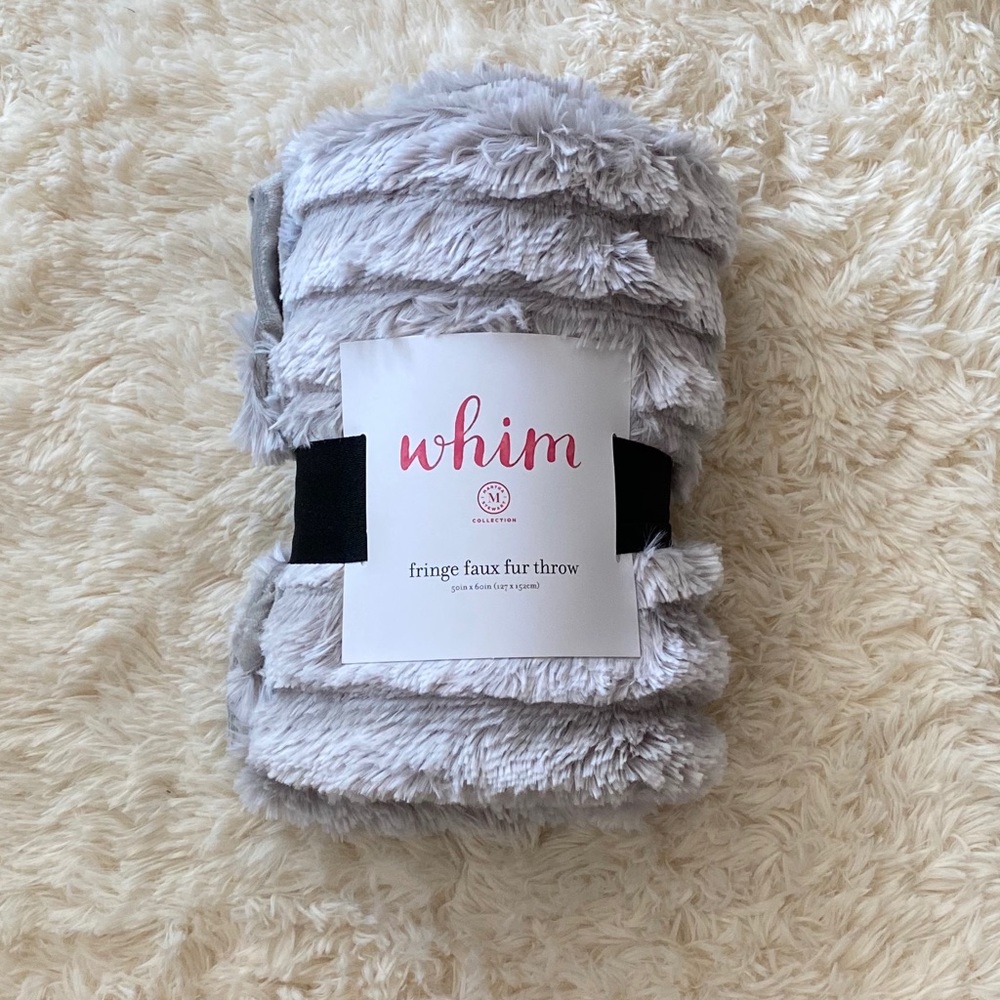 NWT Martha Stewart Whim Gray Faux Fur Throw